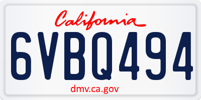 CA license plate 6VBQ494