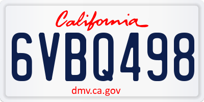 CA license plate 6VBQ498