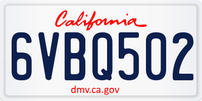 CA license plate 6VBQ502