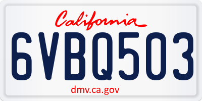 CA license plate 6VBQ503