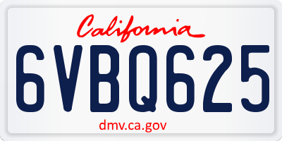 CA license plate 6VBQ625