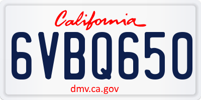 CA license plate 6VBQ650