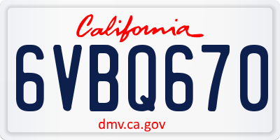 CA license plate 6VBQ670