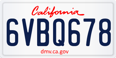 CA license plate 6VBQ678