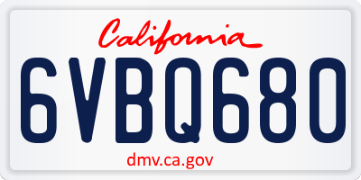 CA license plate 6VBQ680