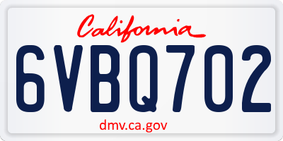 CA license plate 6VBQ702