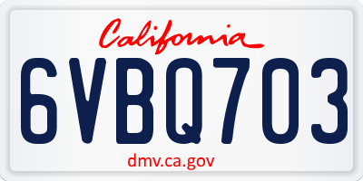 CA license plate 6VBQ703