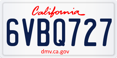 CA license plate 6VBQ727