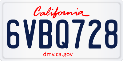 CA license plate 6VBQ728