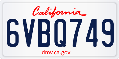 CA license plate 6VBQ749