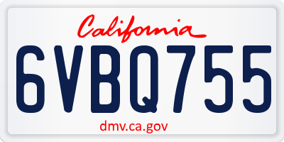 CA license plate 6VBQ755