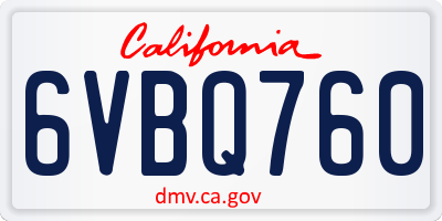 CA license plate 6VBQ760