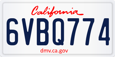 CA license plate 6VBQ774