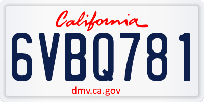 CA license plate 6VBQ781