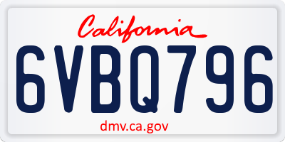 CA license plate 6VBQ796