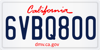 CA license plate 6VBQ800