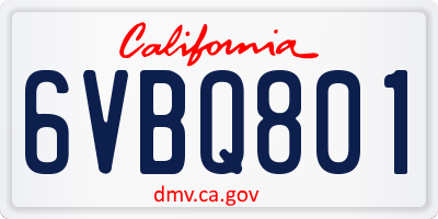 CA license plate 6VBQ801
