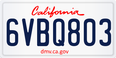 CA license plate 6VBQ803