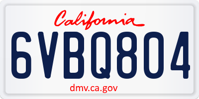 CA license plate 6VBQ804