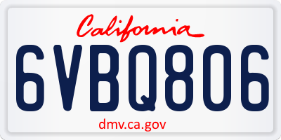 CA license plate 6VBQ806