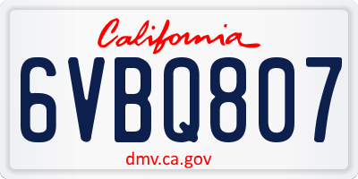 CA license plate 6VBQ807