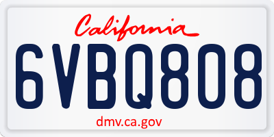 CA license plate 6VBQ808