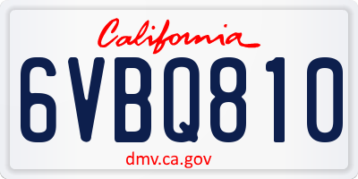 CA license plate 6VBQ810