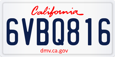 CA license plate 6VBQ816