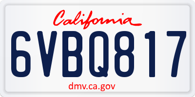 CA license plate 6VBQ817
