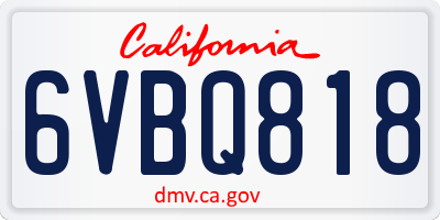 CA license plate 6VBQ818