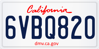 CA license plate 6VBQ820