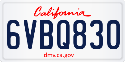 CA license plate 6VBQ830