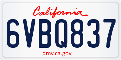 CA license plate 6VBQ837
