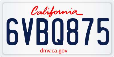CA license plate 6VBQ875