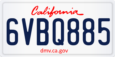 CA license plate 6VBQ885