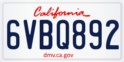 CA license plate 6VBQ892