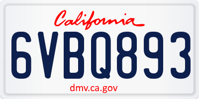 CA license plate 6VBQ893
