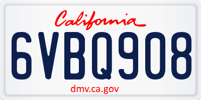 CA license plate 6VBQ908