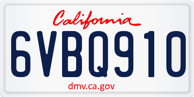 CA license plate 6VBQ910