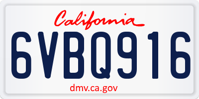 CA license plate 6VBQ916