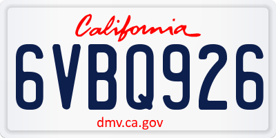 CA license plate 6VBQ926