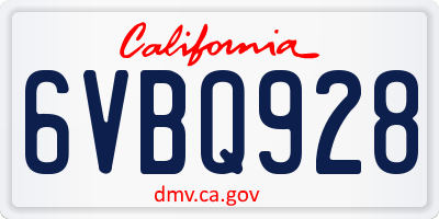 CA license plate 6VBQ928