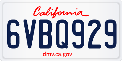 CA license plate 6VBQ929