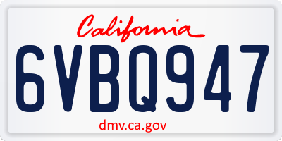 CA license plate 6VBQ947