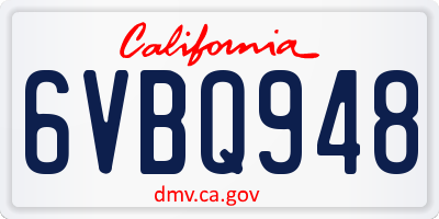 CA license plate 6VBQ948