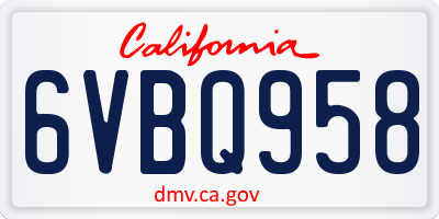 CA license plate 6VBQ958