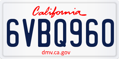 CA license plate 6VBQ960