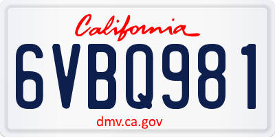 CA license plate 6VBQ981