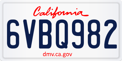 CA license plate 6VBQ982