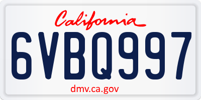 CA license plate 6VBQ997